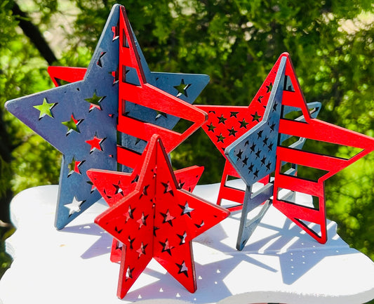 Wood Star Red Blue American Flag 4th of July Independence Day Patriotic Memorial Day Summer Table Decor