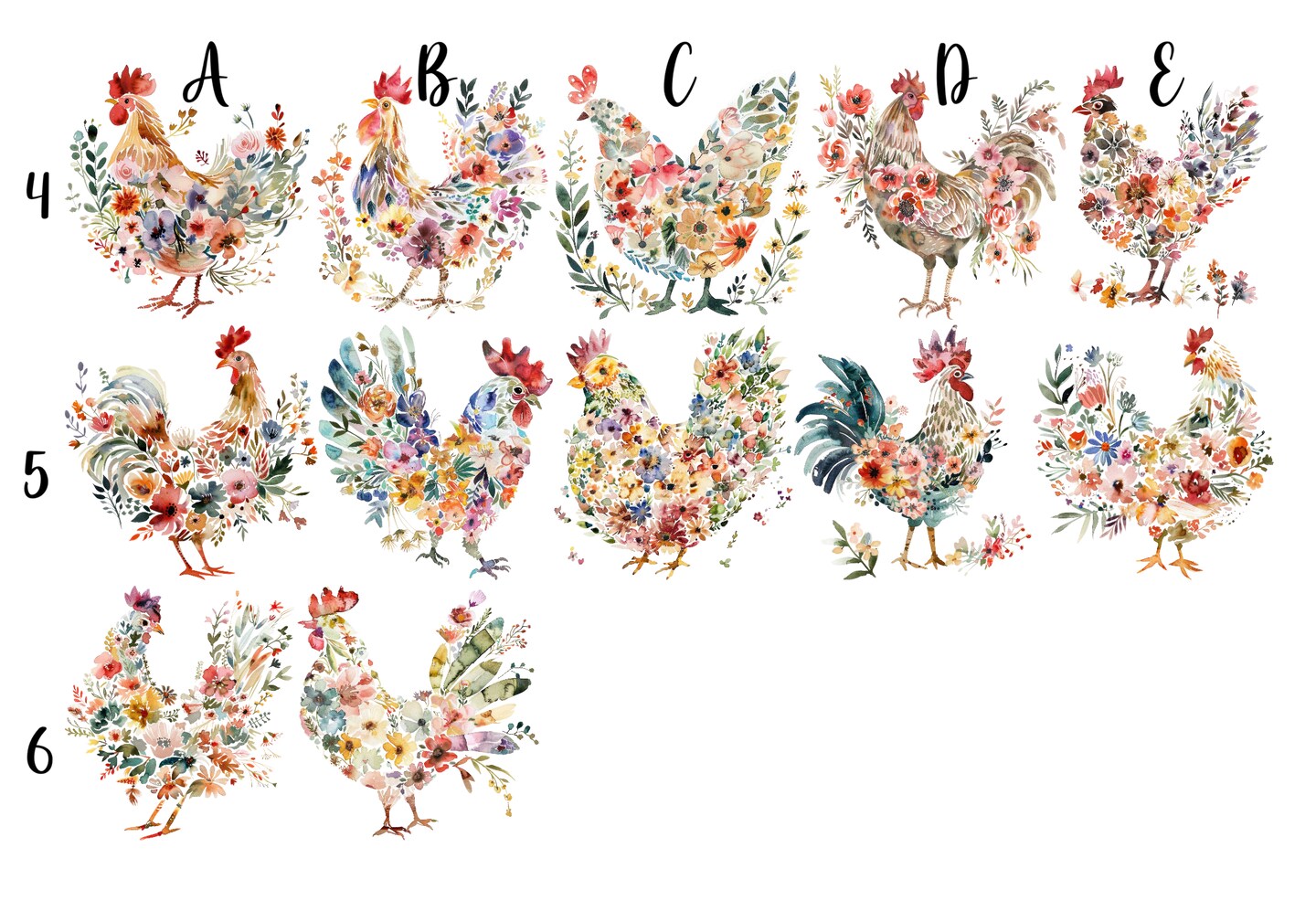 Watercolor Chicken Hen T-Shirt Floral Botanical Rooster Farmhouse Boho