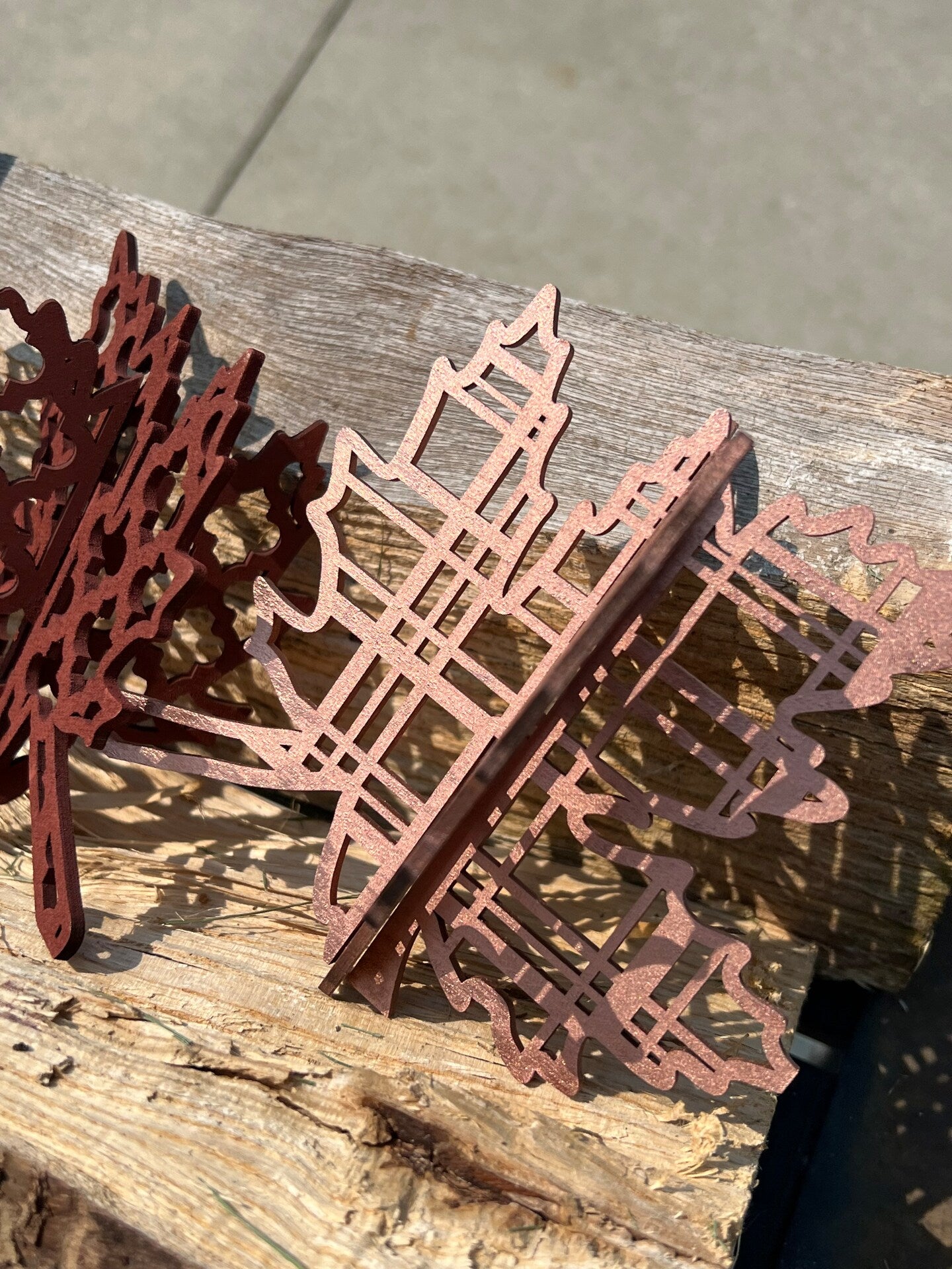 Wood Leaves Fall Autumn Table Decor Boho Farmhouse Painted Copper Bronze Gold Red Handmade Custom