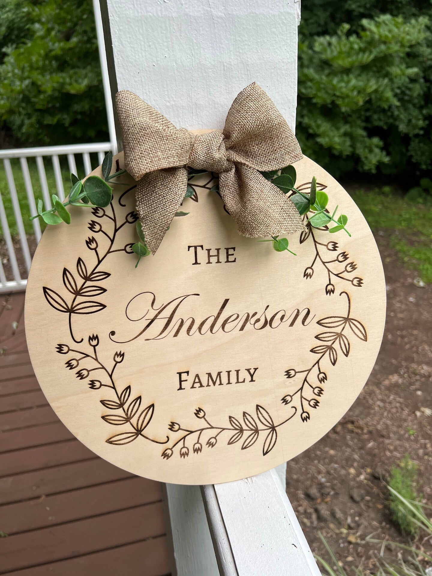 Circle Welcome Sign Wood Round Family Name Handmade Personalized Custom Floral Flower Farmhouse Rustic Door Sign Wall Sign