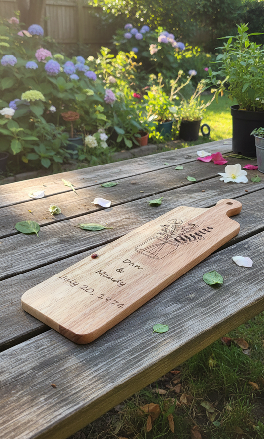 Wood Charcuterie Board Personalized Custom Cheese Platter Cutting Board Name Floral Flower Kitchen Handmade Wedding Gift Anniversary Gift