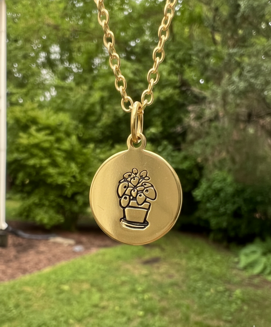 Houseplant Chinese Money Plant Lady Plant Mama Necklace Pendant Circle Coin Disc Metal Gold Silver Handmade