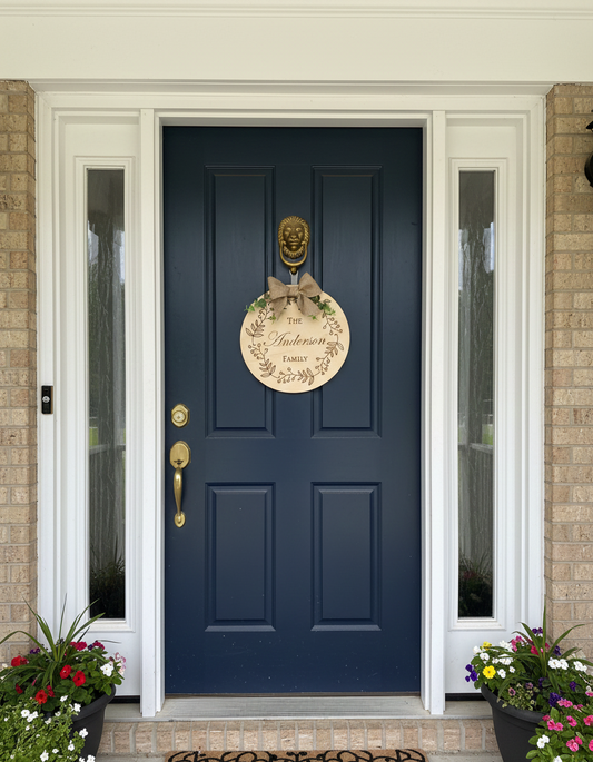 Circle Welcome Sign Wood Round Family Name Handmade Personalized Custom Floral Flower Farmhouse Rustic Door Sign Wall Sign