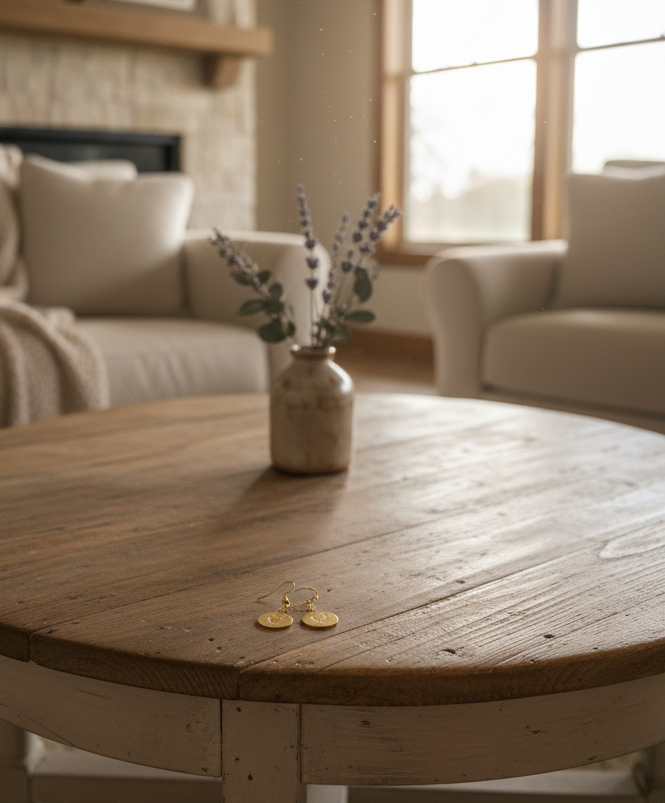 Chicken Earring Mama Mom Coin Circle Disc Dangle Drop Simple Gold Silver Stamp Etched Engraved Handmade