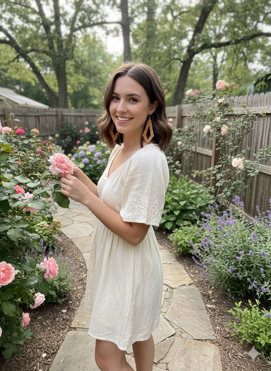 Diamond Cork Earring Drop Dangle Gold Flakes Brown Boho Hippie Summer Beach Cottage Core