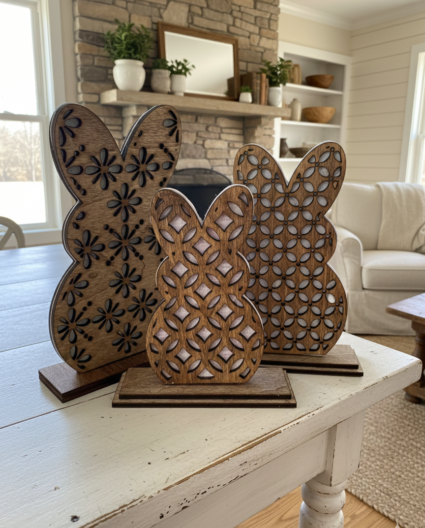 Wood Bunny Rabbit Spring Decor Boho Easter Decor Table Decor Hippie Rustic Handmade Farmhouse French Country