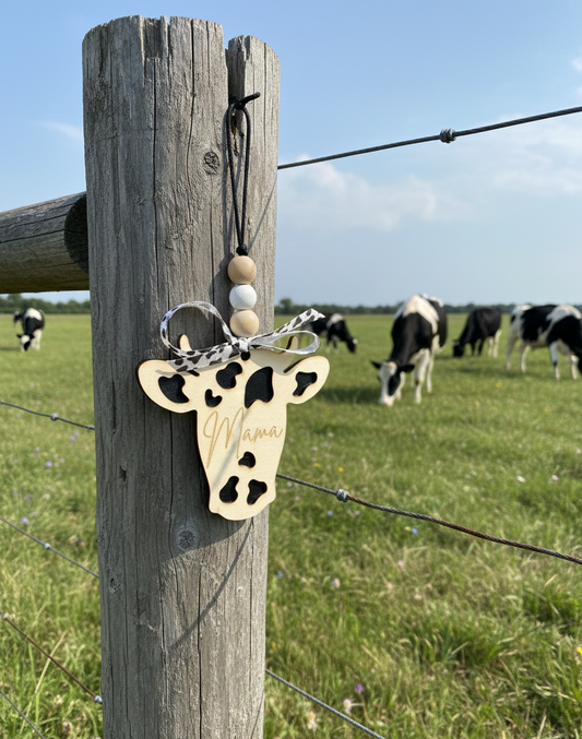 Milk Cow Brown Cow Spotted Cow Wood Rear View Car Mirror Decor Freshie Personalized Handmade