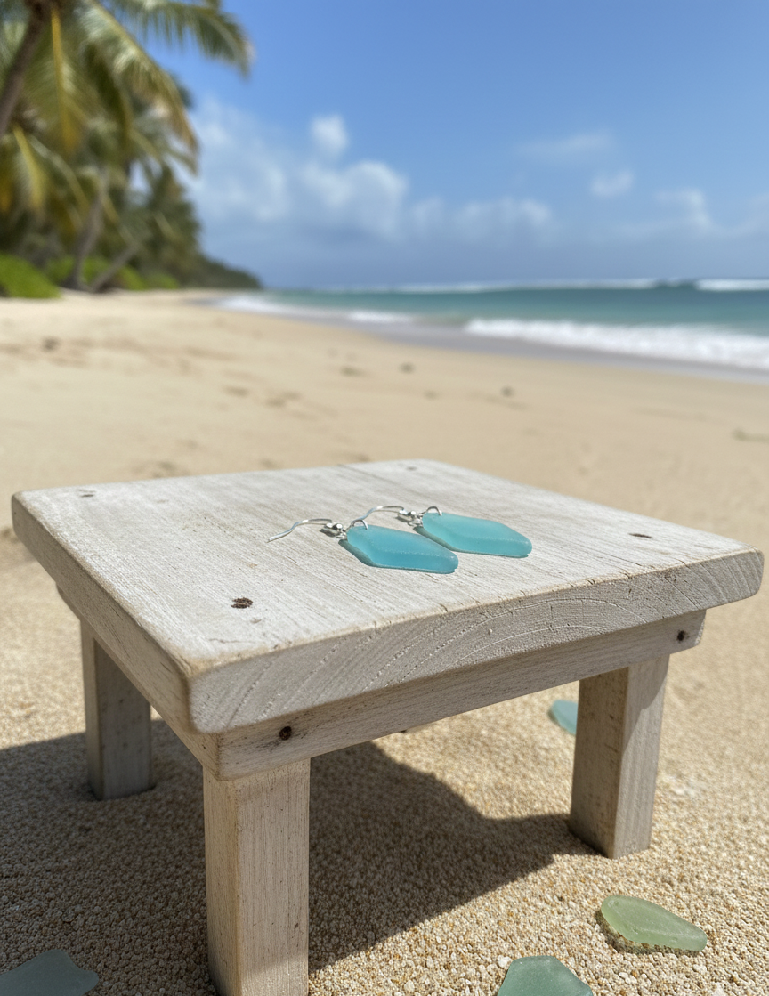 Sea Glass Dangle Drop Earring Pink Blue Green Sea Foam Gold Silver Pearl Beach Ocean Summer Vacation Handmade