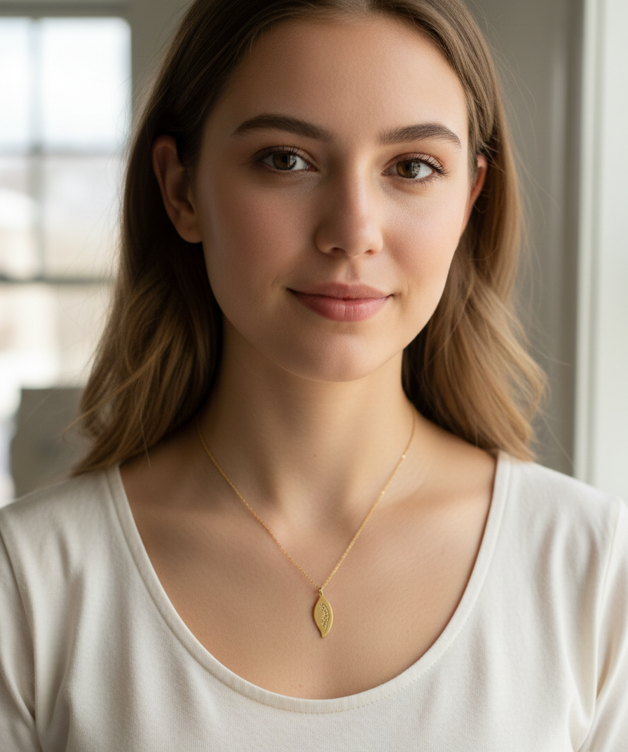 Handmade Lily of the Valley Spring Flower Necklace Pendant Leaf Shaped Plate Metal Silver Gold