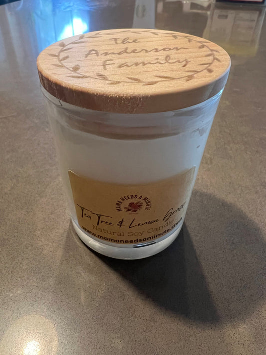 Personalized Natural Soy Wax Candle Essential Oil Scent Glass Jar Floral Wreath With Name Holiday Christmas Fall Fruit