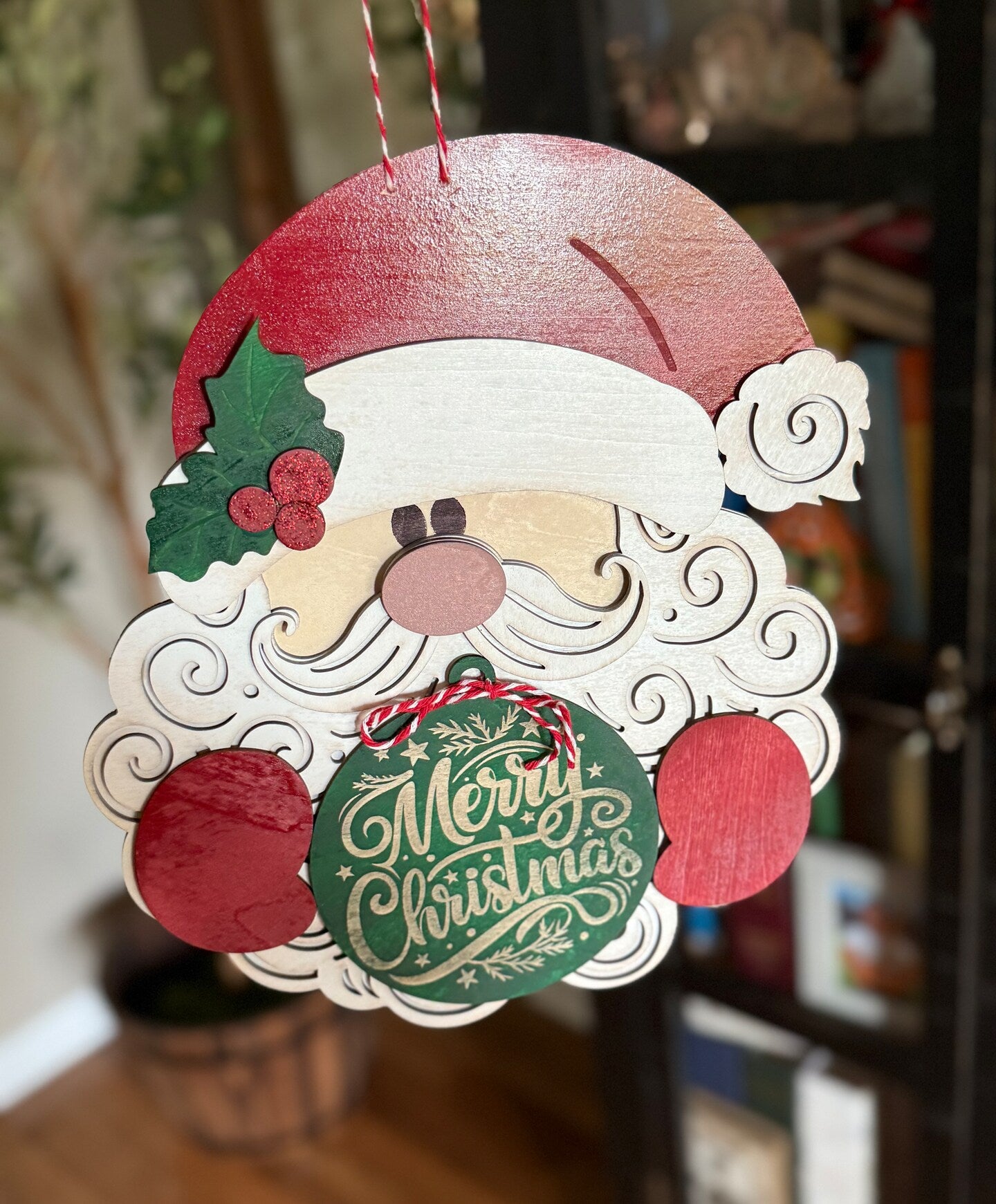 Santa Claus Wood Welcome Sign Merry Christmas Holiday Wall Sign Decor Saint Nicholas Handmade Personalized