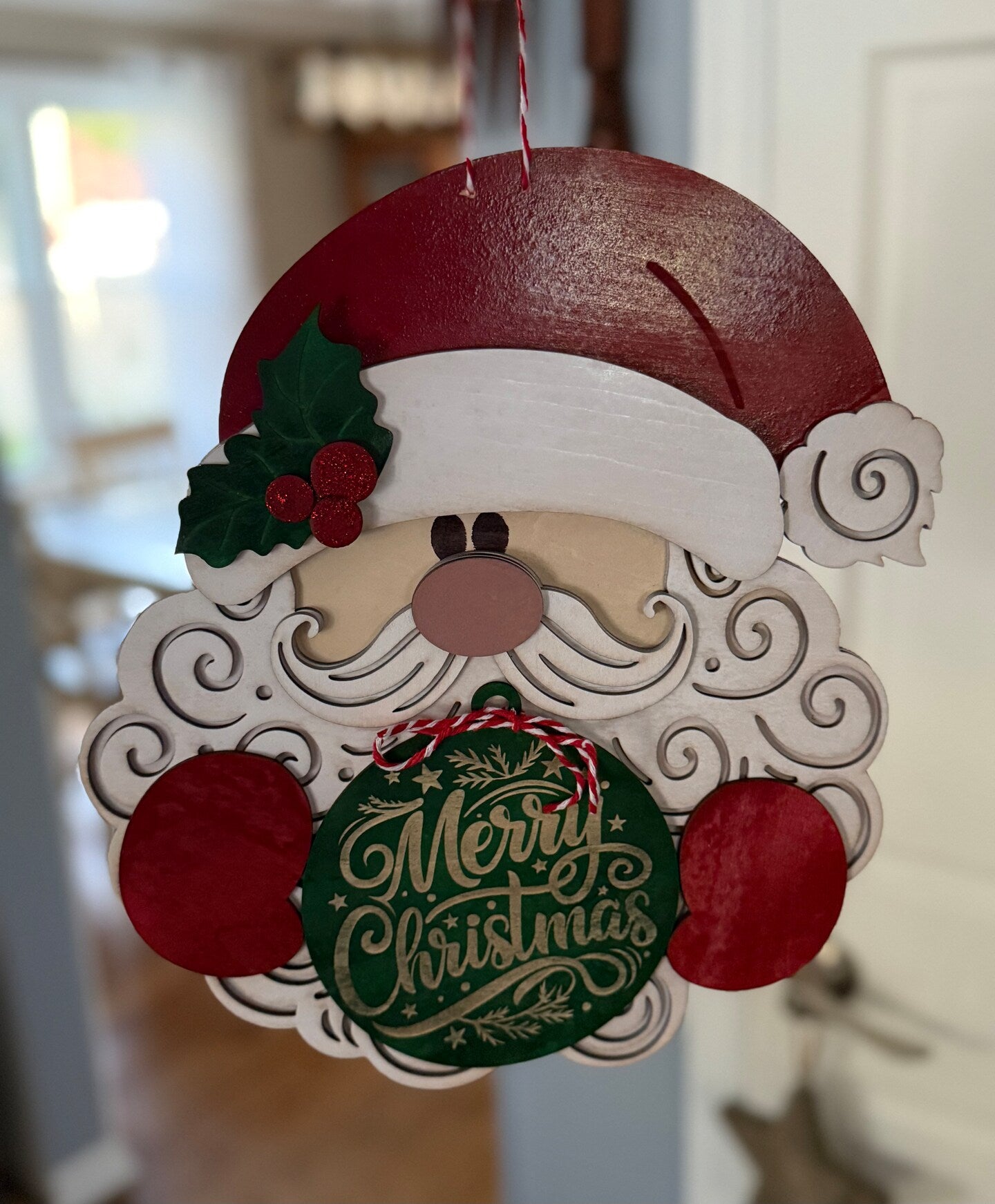 Santa Claus Wood Welcome Sign Merry Christmas Holiday Wall Sign Decor Saint Nicholas Handmade Personalized
