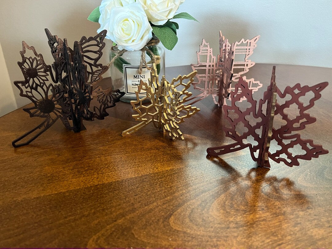 Wood Leaves Fall Autumn Table Decor Boho Farmhouse Painted Copper Bronze Gold Red Handmade Custom