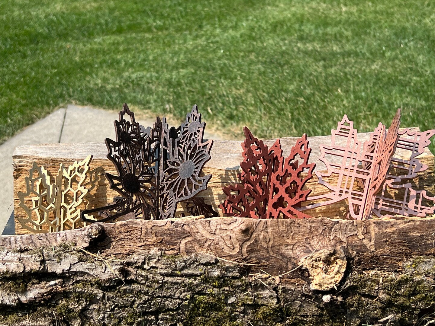 Wood Leaves Fall Autumn Table Decor Boho Farmhouse Painted Copper Bronze Gold Red Handmade Custom