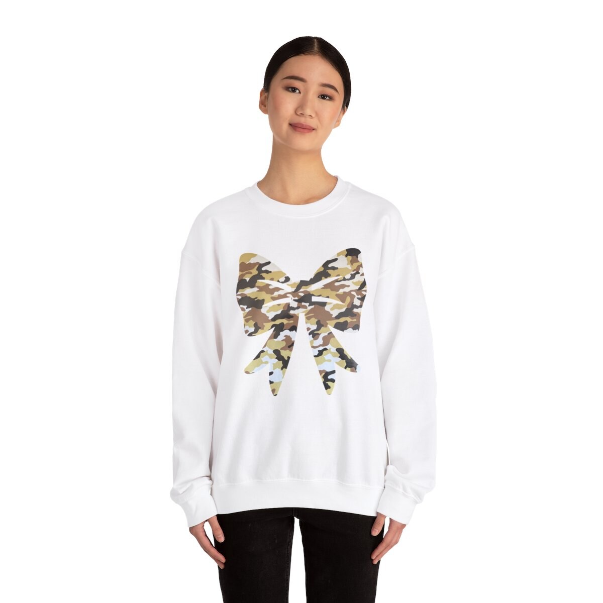 Military Crew Neck Sweatshirt T-Shirt Coquette Bow Hunting Camo Camouflage Mossy Oak Custom