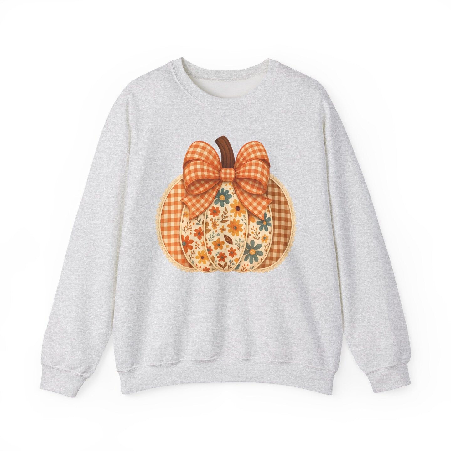 Pumpkin Crew Neck Sweatshirt Floral Gingham Plaid Coquette Bow Orange Fall Autumn Farm Country