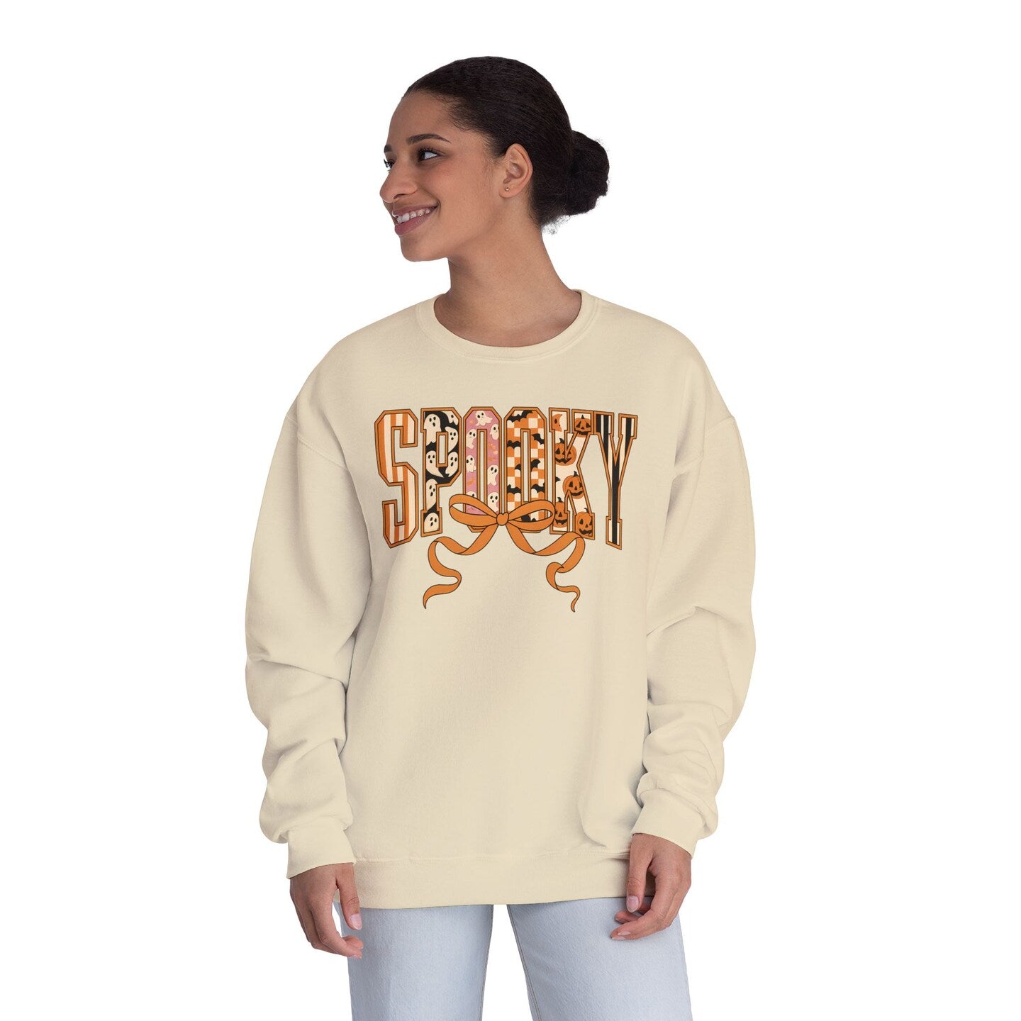 Spooky Sweatshirt Fall Halloween Autumn Pink Orange Pumpkin Ghost Bat Coquette Bow