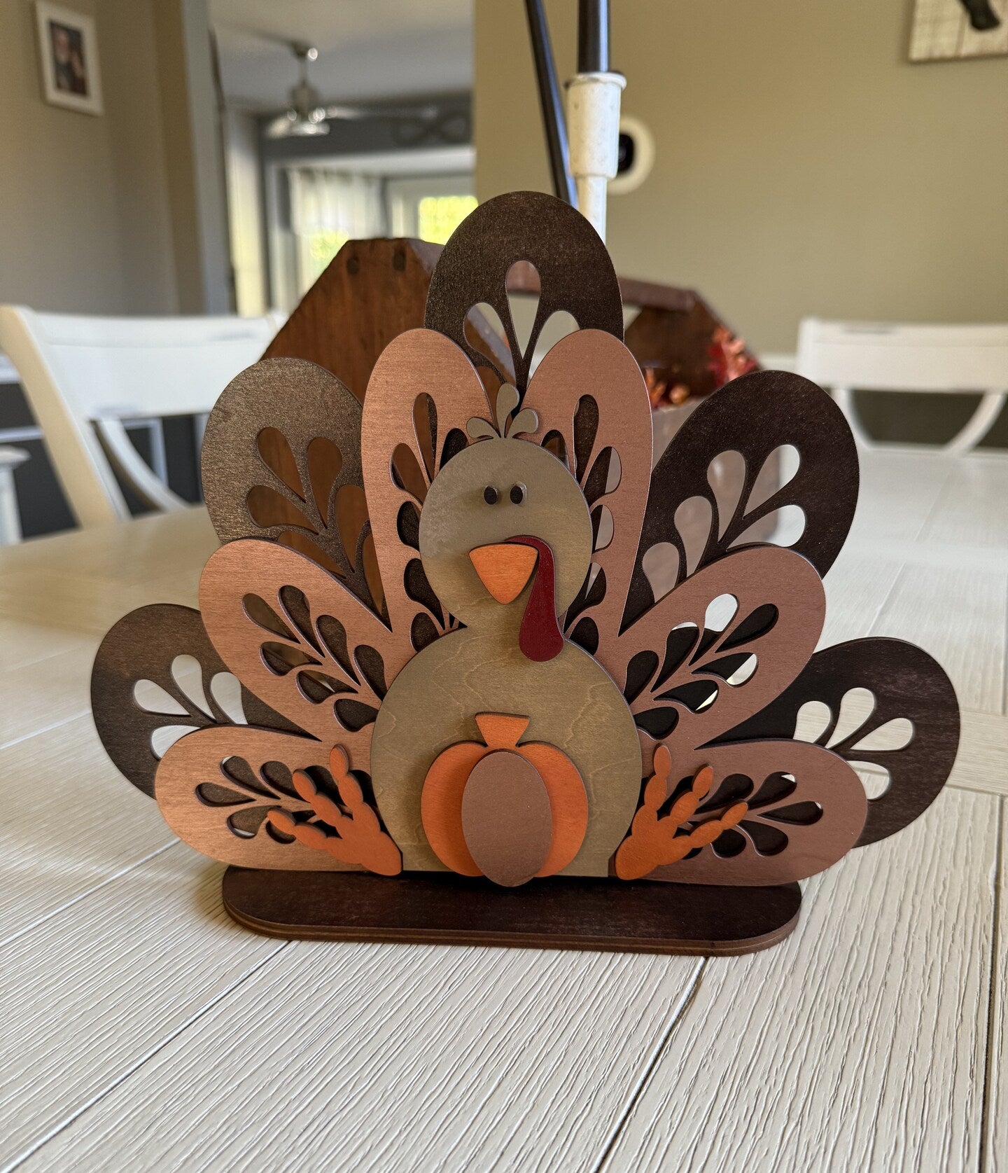 Turkey Thanksgiving Centerpiece Wood Table Decor Friendsgiving Decor Fall Autumn Handmade