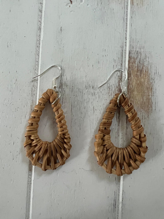 Basket Weave Wicker Rattan Earring Boho Hippie Brown Dangle Swing Beach Earrings Summer Handmade Natural