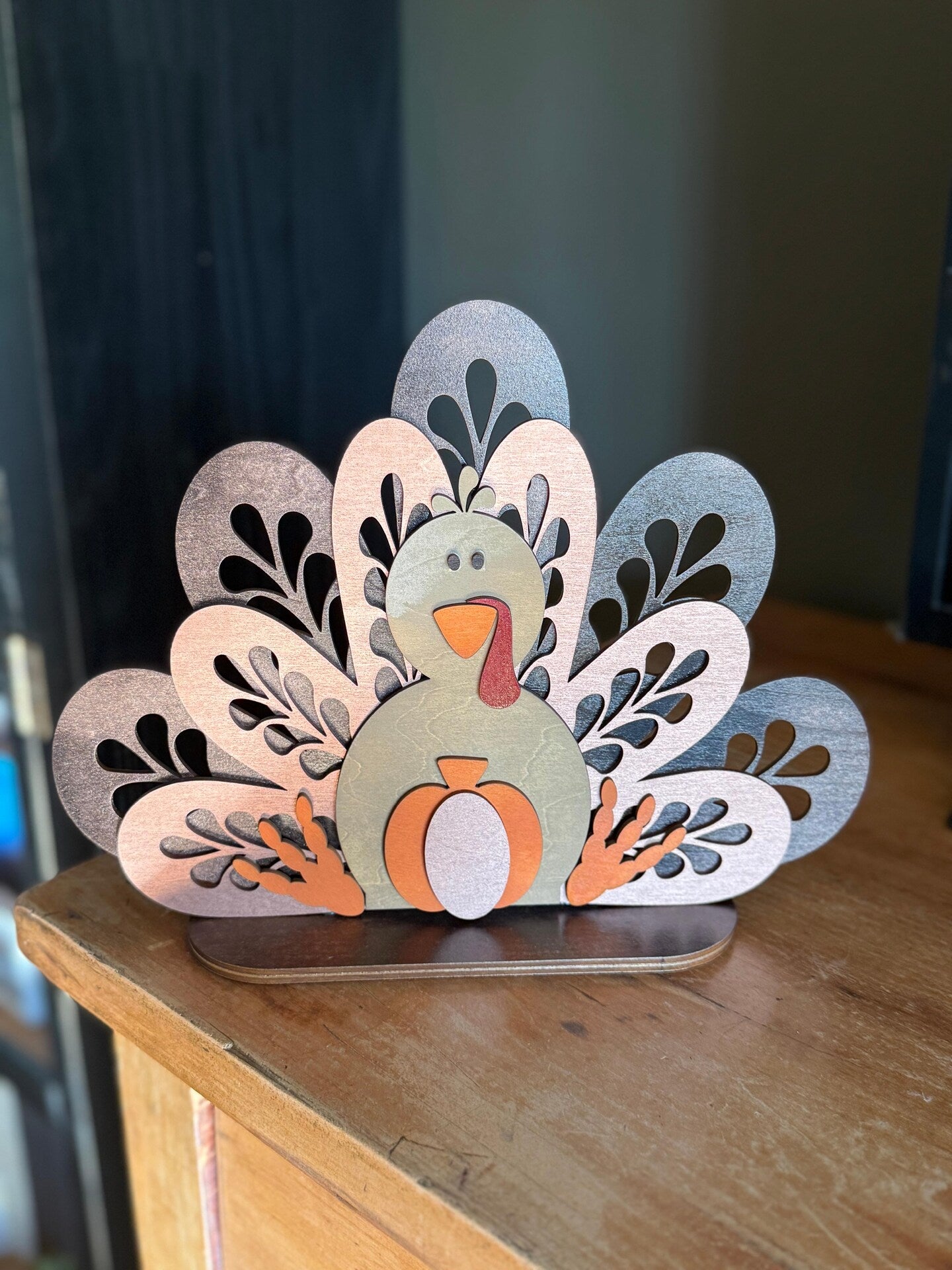 Turkey Thanksgiving Centerpiece Wood Table Decor Friendsgiving Decor Fall Autumn Handmade