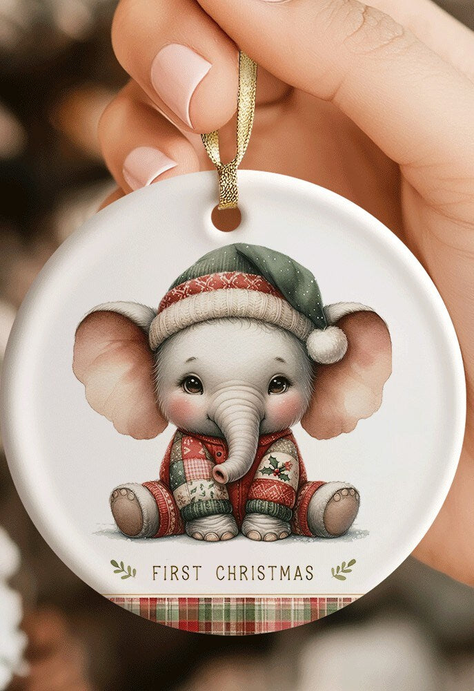 Baby's First Christmas Ornament Ceramic Animals Personalized Holiday Dog Cat Elephant Sheep Woodland Animals