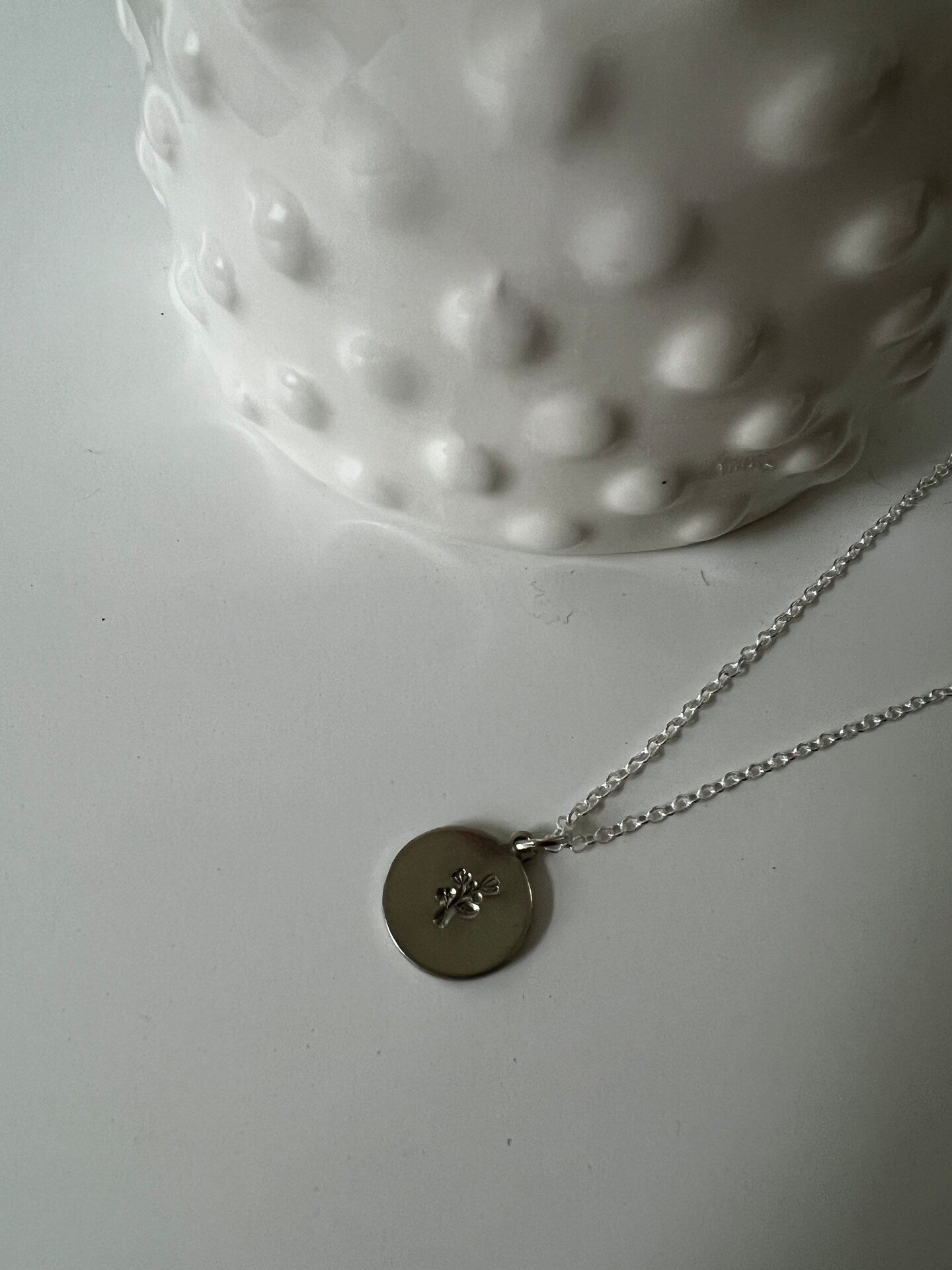 Wildflower Tulip Floral Flower Leaf Necklace Circle Coin Disc Engraved Etched Silver Gold Pendant Metal Handmade Personalized Stamped Custom