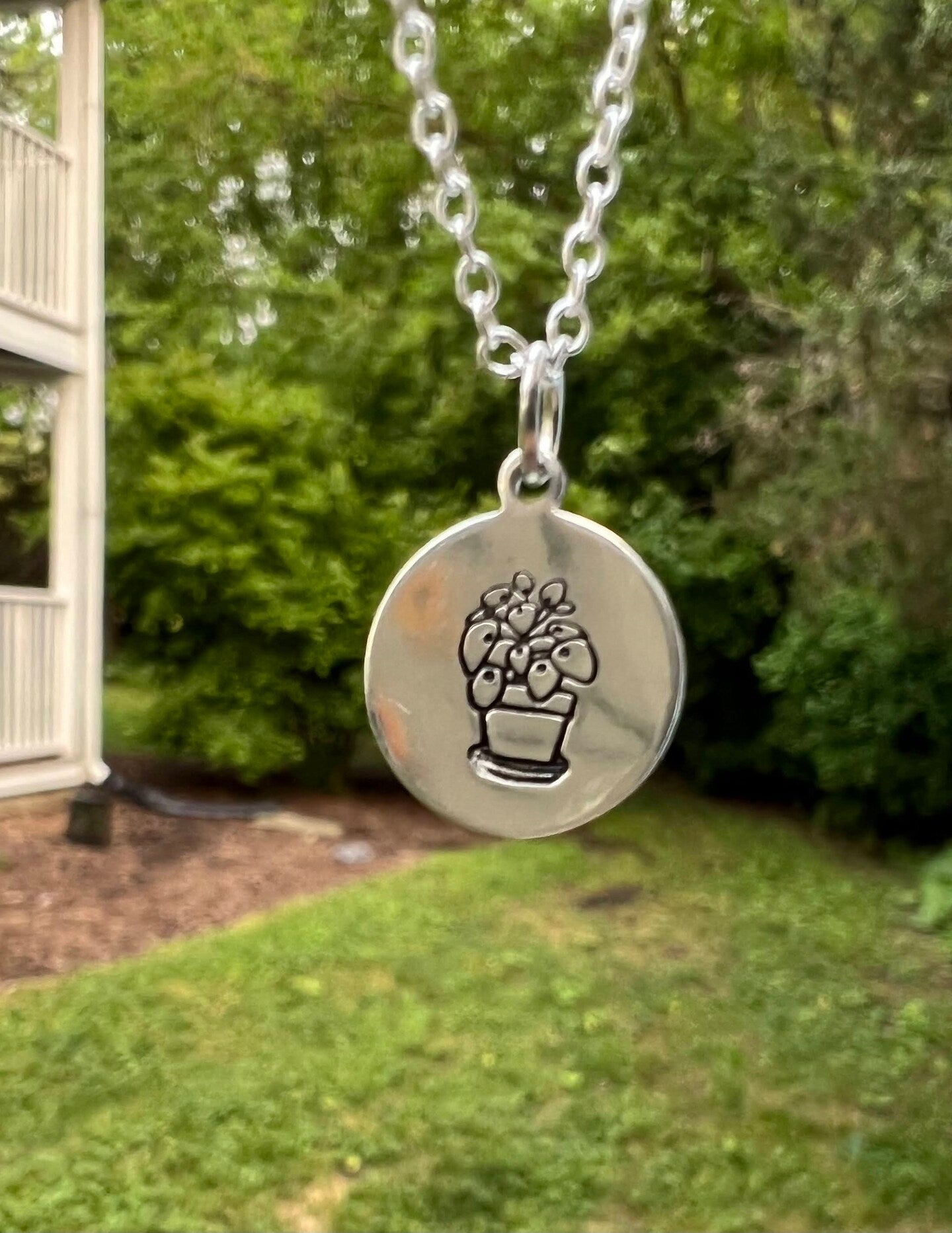 Houseplant Chinese Money Plant Lady Plant Mama Necklace Pendant Circle Coin Disc Metal Gold Silver Handmade
