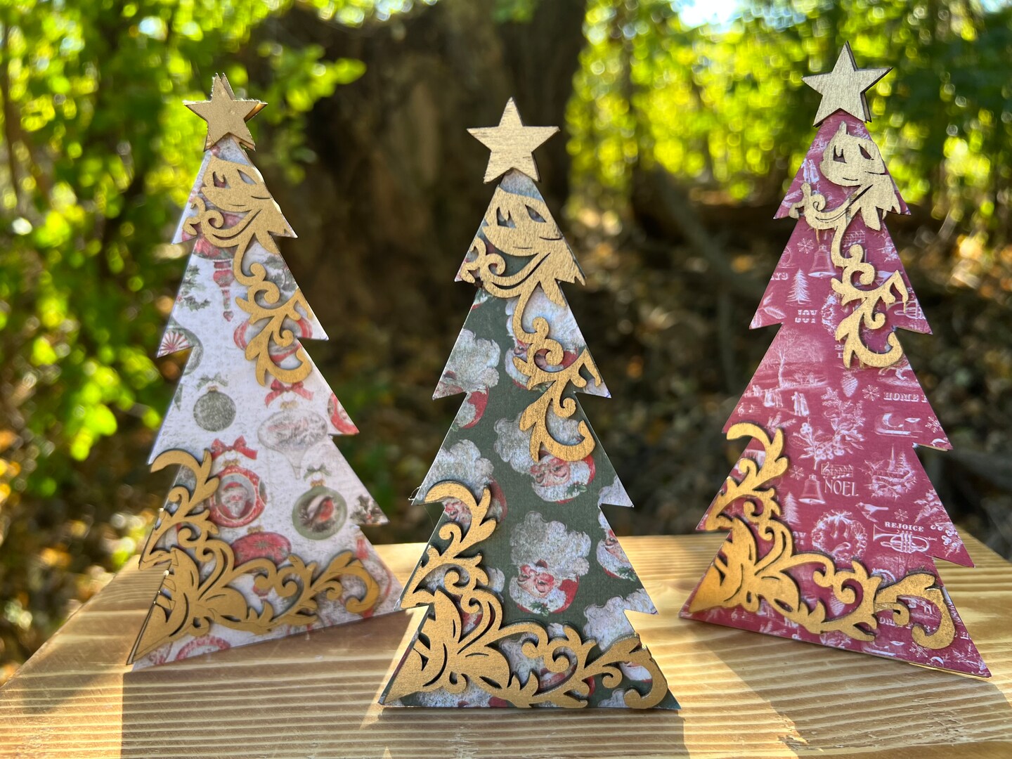 Wood Christmas Tree Table Holiday Gold Flourish Farmhouse Decor French Country Rustic Boho Handmade