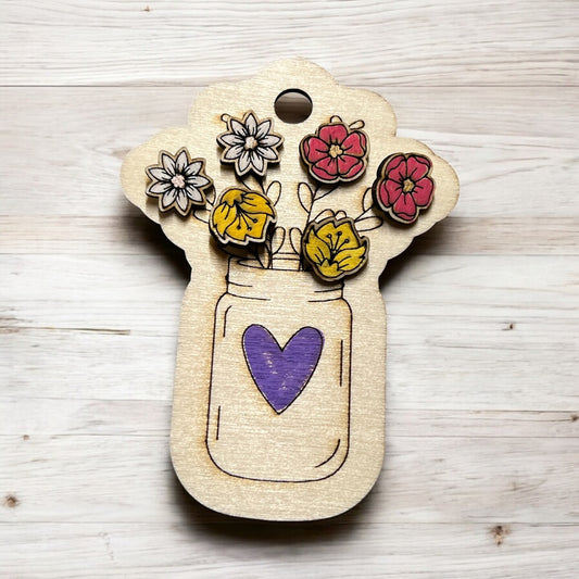 Spring Flower Stud Earring Hand Painted Personalized Wood Set Mason Jar Mothers Day Gift Women Gift