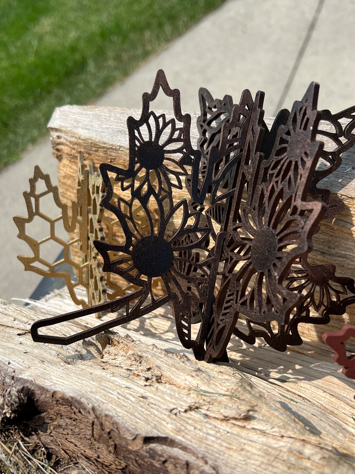 Wood Leaves Fall Autumn Table Decor Boho Farmhouse Painted Copper Bronze Gold Red Handmade Custom