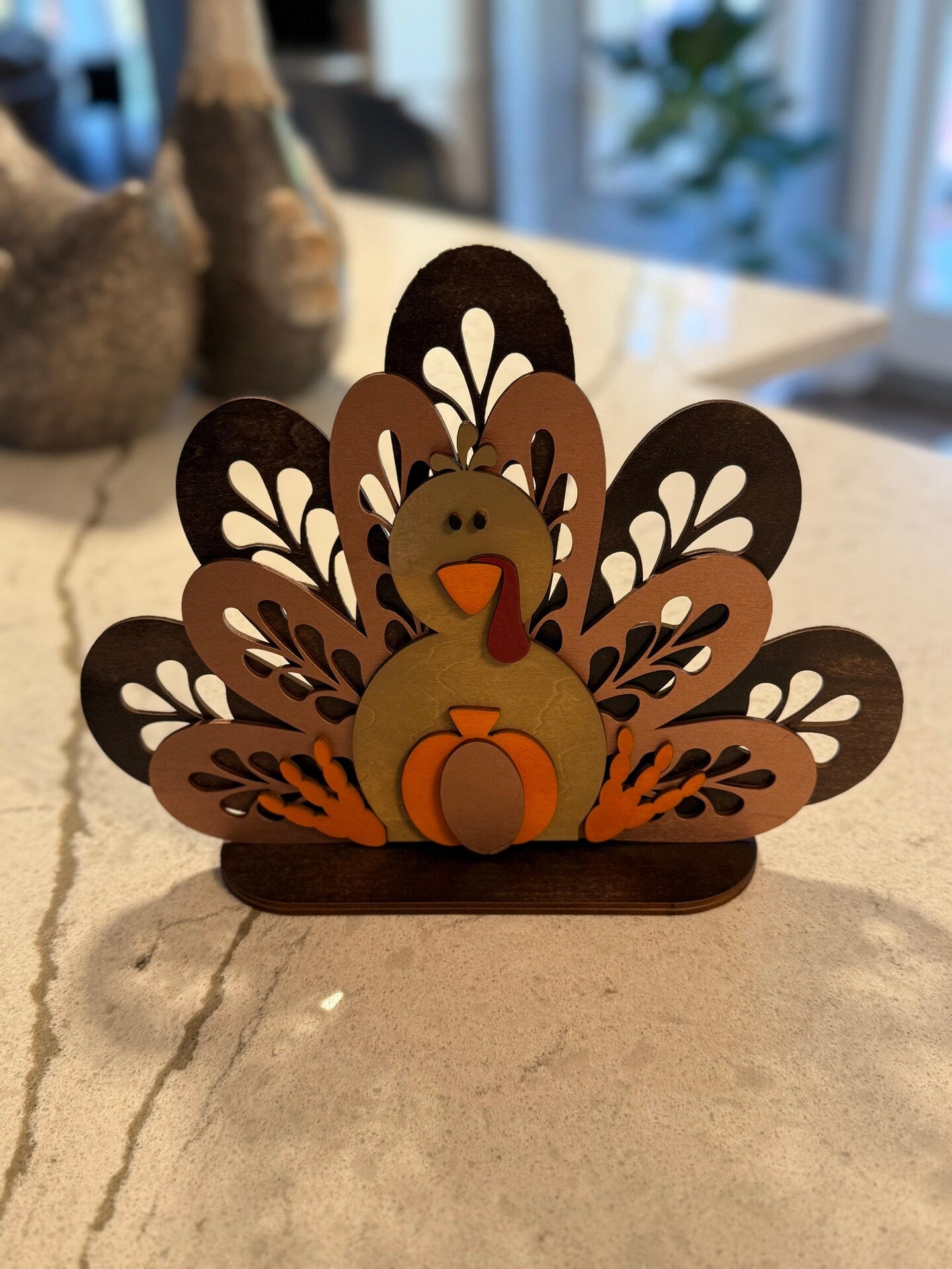 Turkey Thanksgiving Centerpiece Wood Table Decor Friendsgiving Decor Fall Autumn Handmade