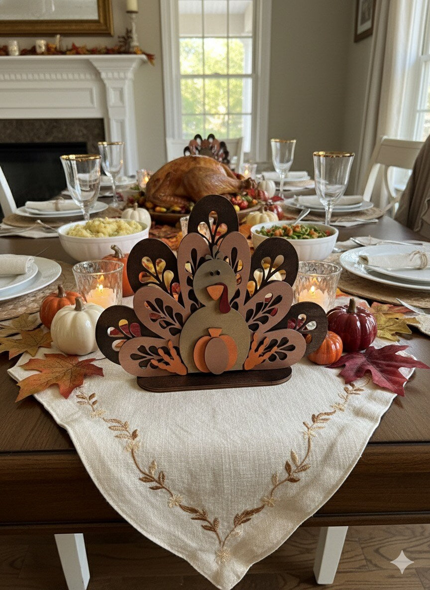 Turkey Thanksgiving Centerpiece Wood Table Decor Friendsgiving Decor Fall Autumn Handmade