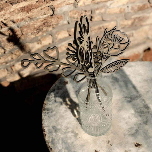 Wood Flowers Glass Bud Vase Boho Custom Vintage Farmhouse Home Decor Table Decor French Country
