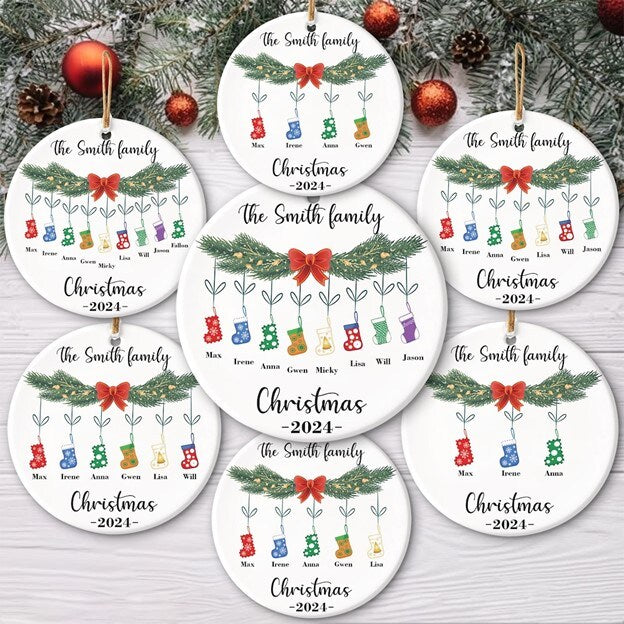 Ceramic Christmas Ornament Round Circle Family Name Holiday Stockings Personalized Year Christmas Tree