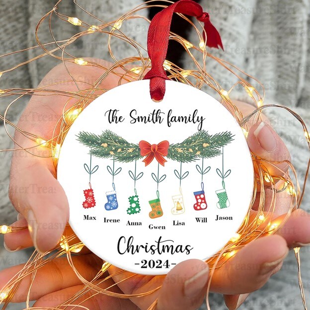 Ceramic Christmas Ornament Round Circle Family Name Holiday Stockings Personalized Year Christmas Tree