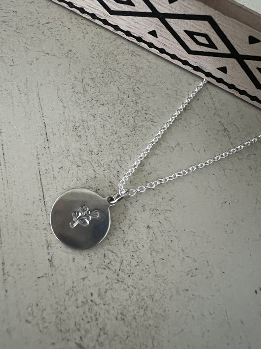 Wildflower Tulip Floral Flower Leaf Necklace Circle Coin Disc Engraved Etched Silver Gold Pendant Metal Handmade Personalized Stamped Custom