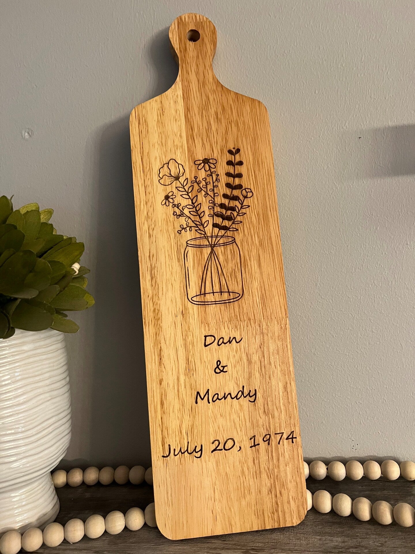 Wood Charcuterie Board Personalized Custom Cheese Platter Cutting Board Name Floral Flower Kitchen Handmade Wedding Gift Anniversary Gift