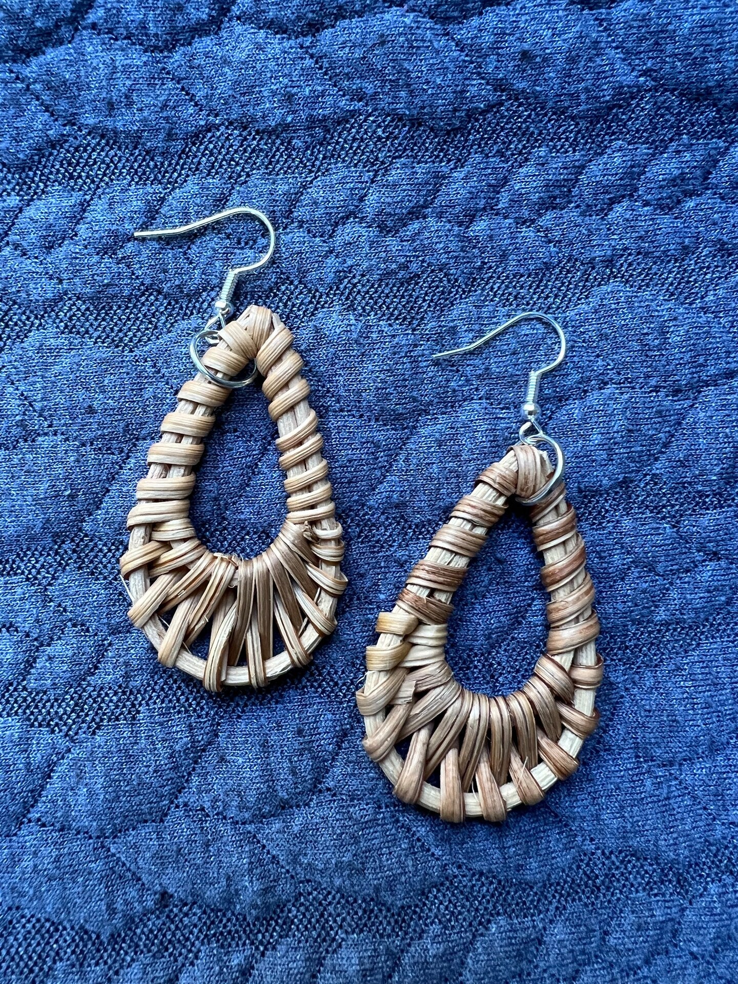 Basket Weave Wicker Rattan Earring Boho Hippie Brown Dangle Swing Beach Earrings Summer Handmade Natural