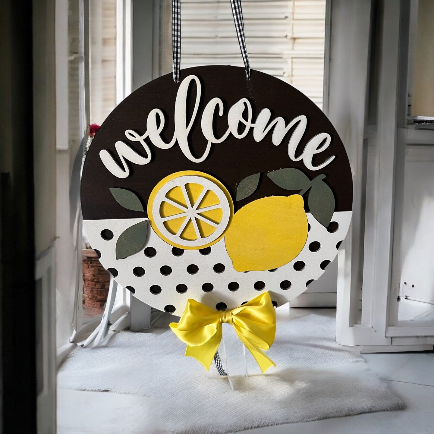 Strawberry Lemon Wood Welcome Door Sign Wall Sign Summer Decor Fruit Farmhouse Handmade Kitchen Sign