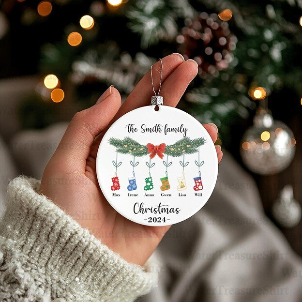 Ceramic Christmas Ornament Round Circle Family Name Holiday Stockings Personalized Year Christmas Tree