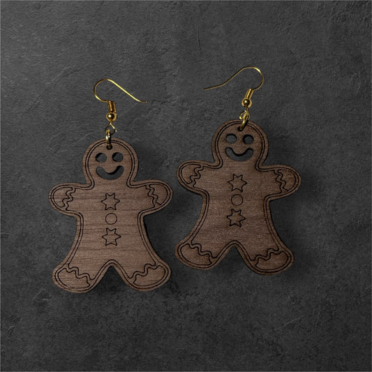 Christmas Earrings Wood Dangle Christmas Tree Stocking Mitten Candy Cane Gingerbread Man Snowflake Rustic Boho