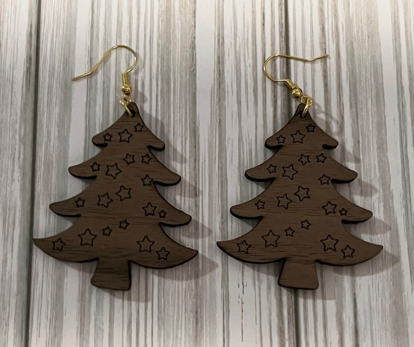 Christmas Earrings Wood Dangle Christmas Tree Stocking Mitten Candy Cane Gingerbread Man Snowflake Rustic Boho