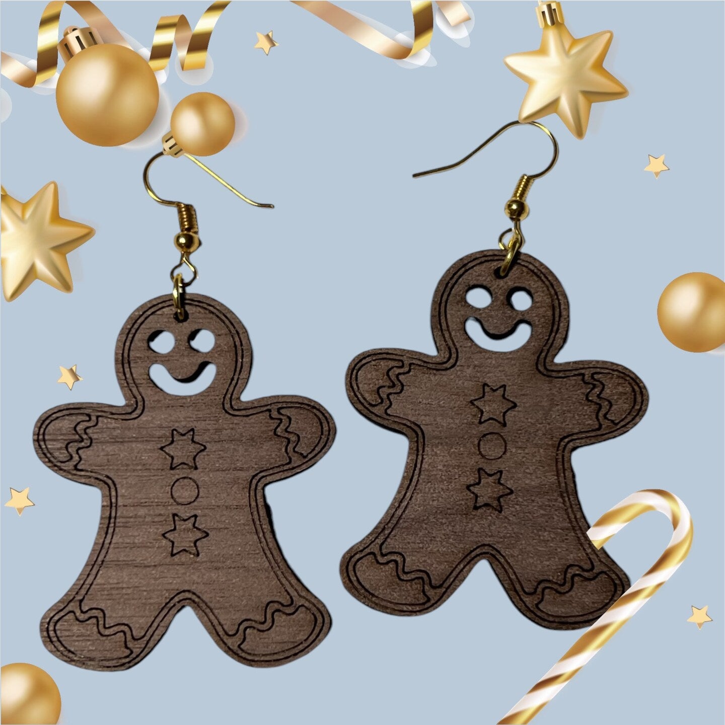 Christmas Earrings Wood Dangle Christmas Tree Stocking Mitten Candy Cane Gingerbread Man Snowflake Rustic Boho