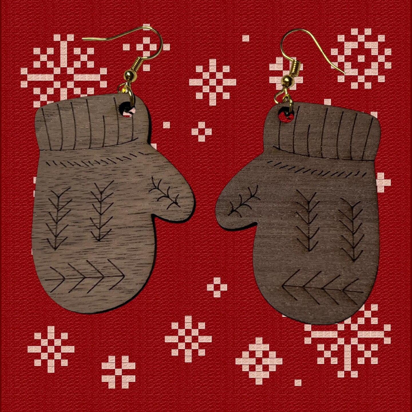 Christmas Earrings Wood Dangle Christmas Tree Stocking Mitten Candy Cane Gingerbread Man Snowflake Rustic Boho