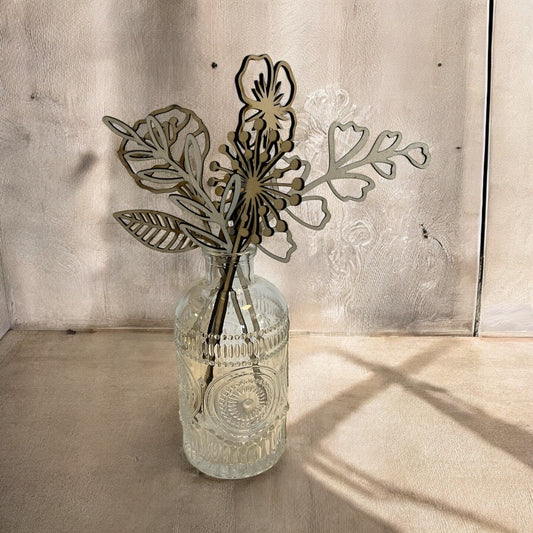 Wood Flowers Glass Bud Vase Boho Custom Vintage Farmhouse Home Decor Table Decor French Country