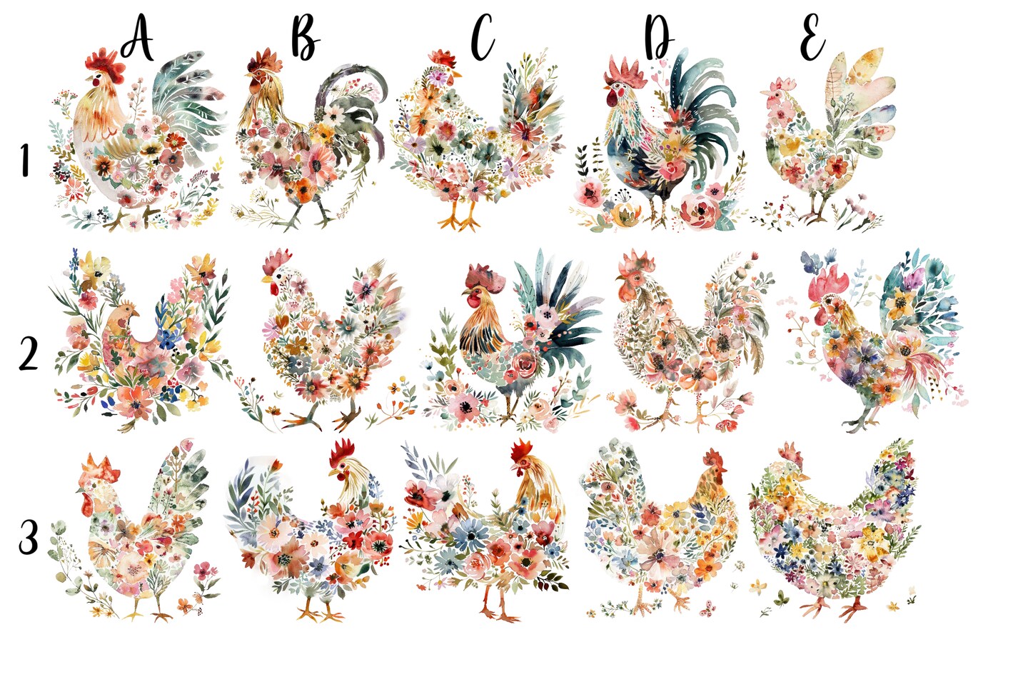 Watercolor Chicken Hen T-Shirt Floral Botanical Rooster Farmhouse Boho