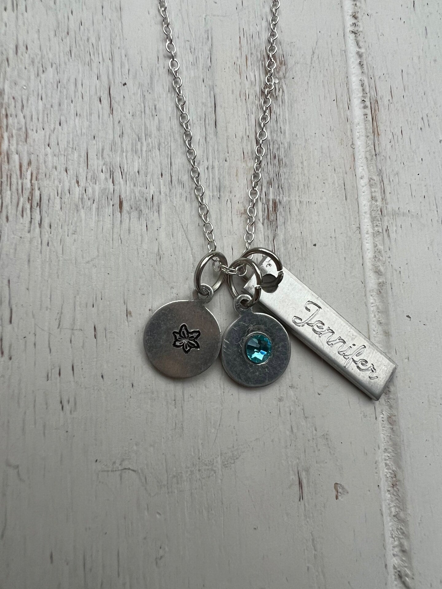 Birthflower Birthstone Name Necklace Personalized Custom Silver Gold Metal Charm Mother Mom Mama Grandmother Grandma