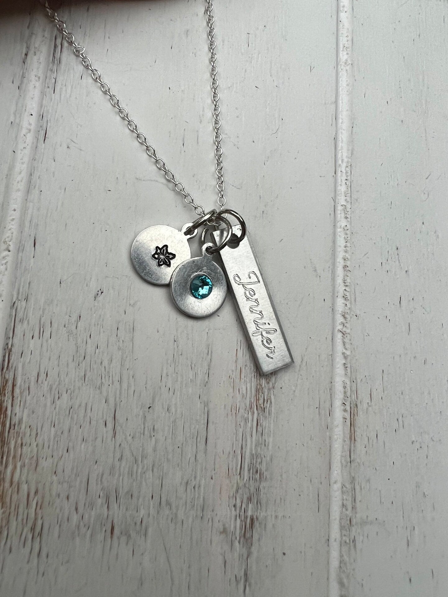 Birthflower Birthstone Name Necklace Personalized Custom Silver Gold Metal Charm Mother Mom Mama Grandmother Grandma