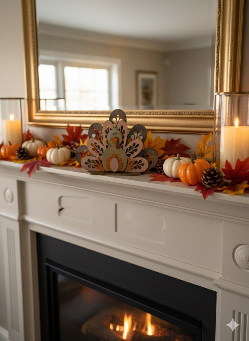 Turkey Thanksgiving Centerpiece Wood Table Decor Friendsgiving Decor Fall Autumn Handmade