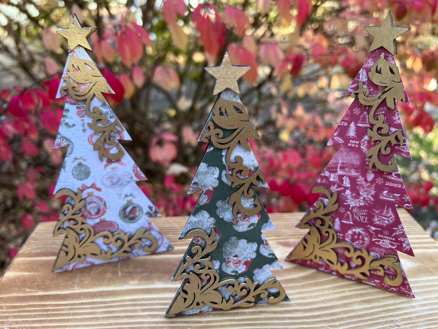Wood Christmas Tree Table Holiday Gold Flourish Farmhouse Decor French Country Rustic Boho Handmade